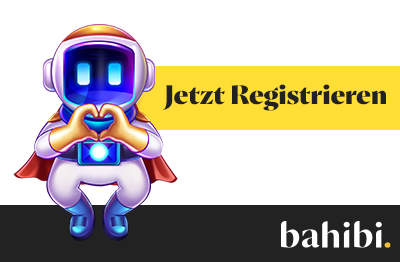 Maskottchen mit Herzgeste und Registrierungsbutton